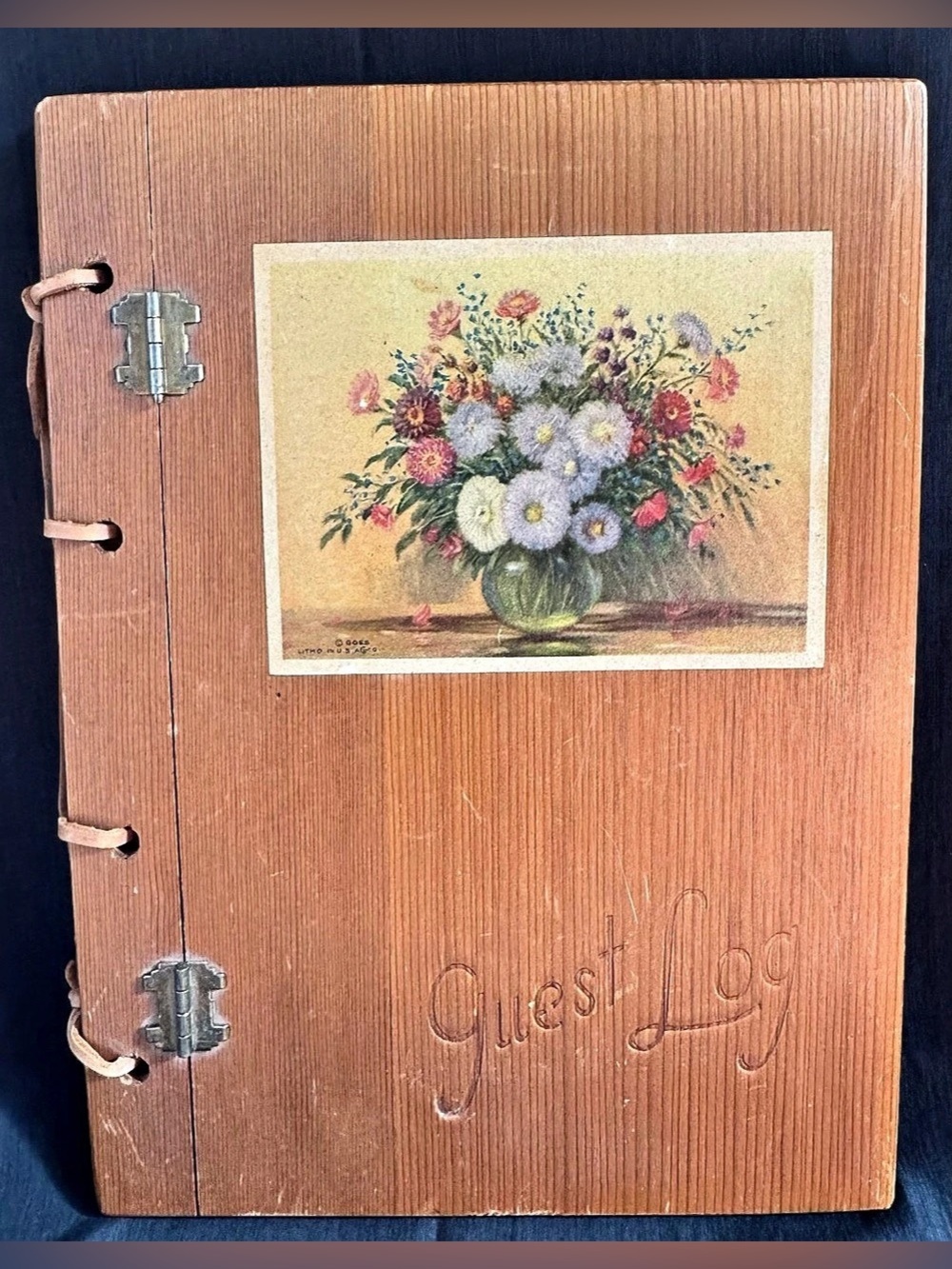 Vintage Wooden Guest Book with Floral Print